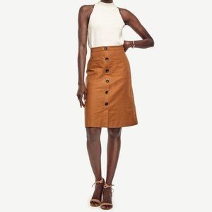 Ann Taylor 0P Textured Congac ALine Button Skirt